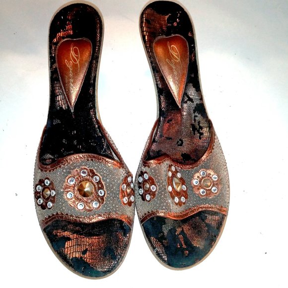 Dezario Italian Stacked Heel Mules Size 41 - Picture 2 of 13